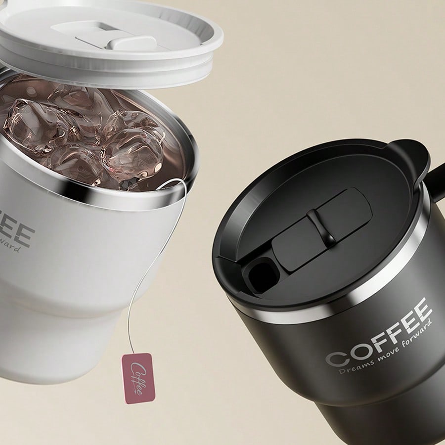 304 Stainless Steel Coffee Mug with Handle & Lid, Double Layer Thermal Insulated Coffee Cup, Anti-Scalding Milk Tea Water Cup