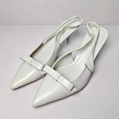 Туфли-лодочки TRAF женские с белым бантом на высоком каблуке, сексуальные, с острым носком, на шпильках, осень 2024 г., новые женские элегантные туфли на каблуках для офиса