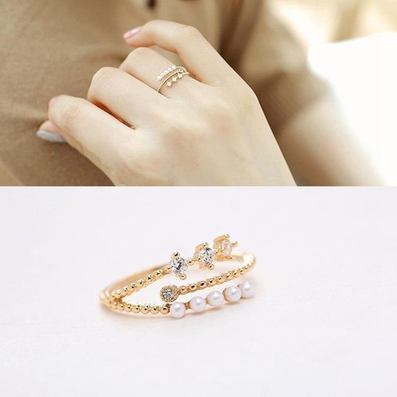 Stylish Korean Fashion Lightweight Adjustable Pearl And Zirconium Ring For Women