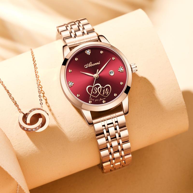 ABORNI женские часы подарок на день святого валентина один пожизненный кварцевые женские часы календарь женские часы со стальным ремешком