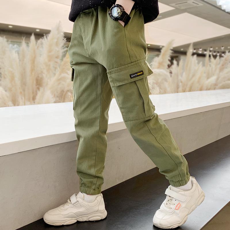 Boys' Cargo Pants - Spring/Autumn 2024, Stylish Casual Cotton for Kids, Middle & Big Children.