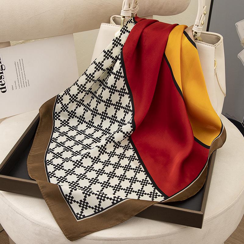 Шелковистый женский квадратный шарф 90x90 в корейском стиле, весна/лето, универсальный, с принтом