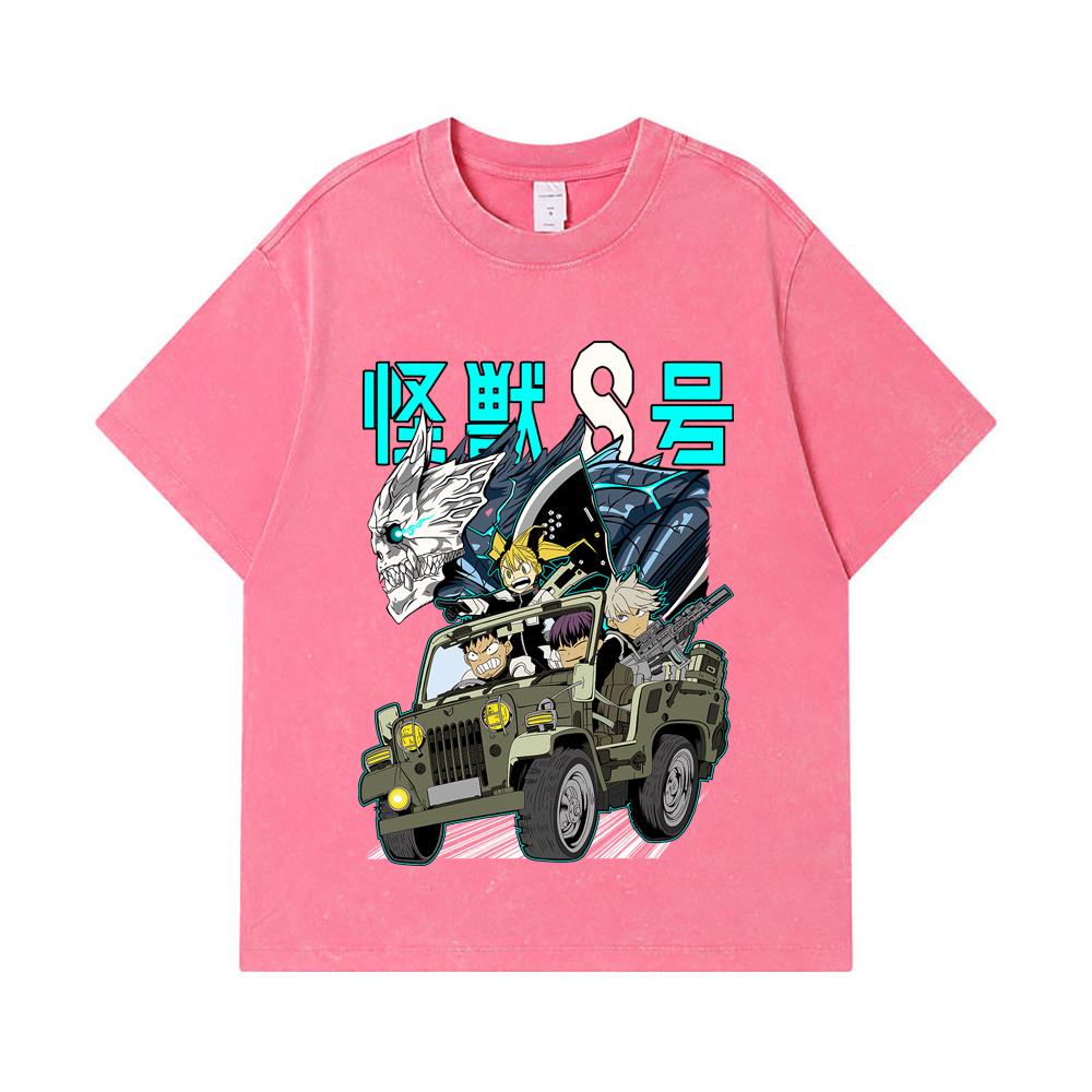 275 GSM Washed T-shirts 100% Cotton Kaiju No 8 V18 Print Unisex Heavy Cotton T Shirt