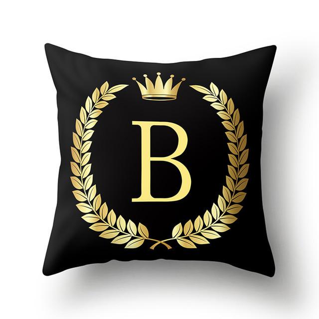 45x45cm Black Gold Letter Crown Polyester Cushion Cover Sofa Home Decor Pillowcase Decorative Cushion
