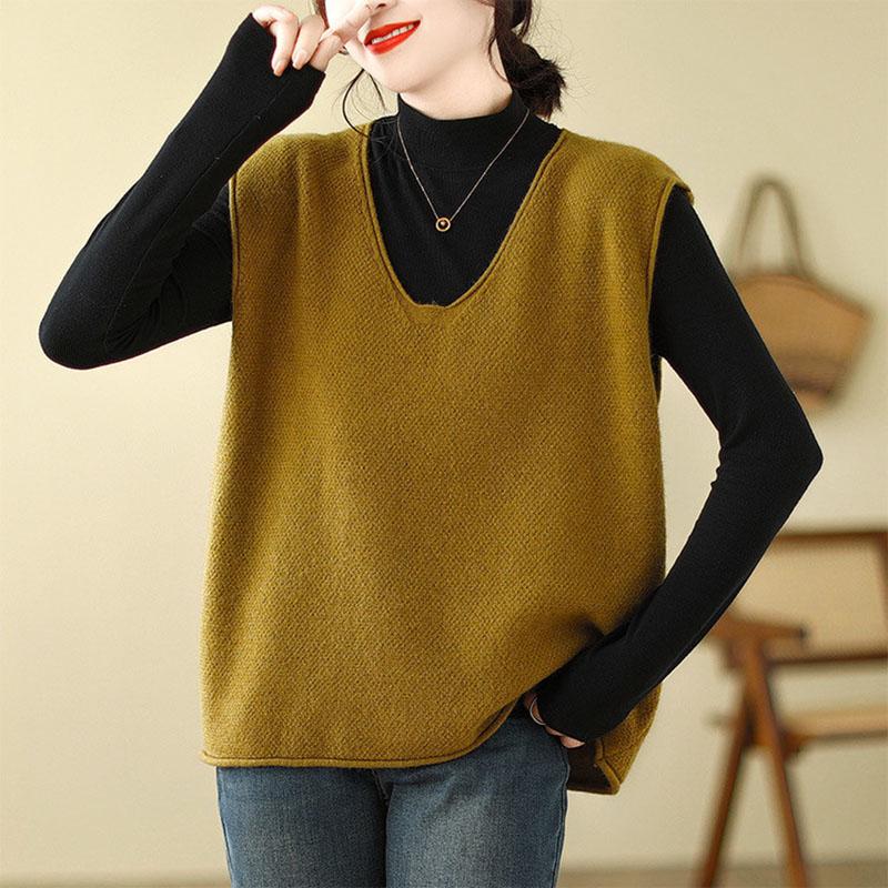 Жилет для женщин хлопковый топ без рукавов трикотажный свитер с V-образным вырезом жилет винтажный свободный повседневный жилет большого размера