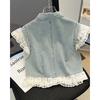 Lace Patchwork Short Denim Vest Women's 2025 Summer New Loose Flying Sleeve Vest Jacket Female