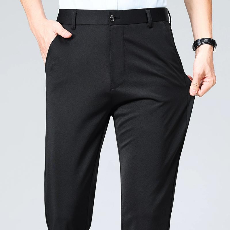 Men's Black Business Casual Long Pants Smart Pants Male Straight Formal Office Trousers Solid Color Slim Fit Daily Work