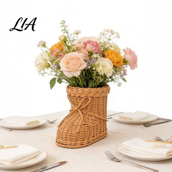 Easter Egg Holder Boots Shaped Imitation Rattan Storage Basket, Hand Woven Decorative Container, Gift Box Large Capacity Reusable Organizer