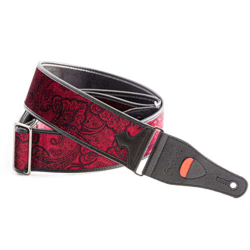 RightOn! STRAPS Guitar Strap, 7cm Wide, 95-150cm Long, PAISLEY VELVET-60 Red