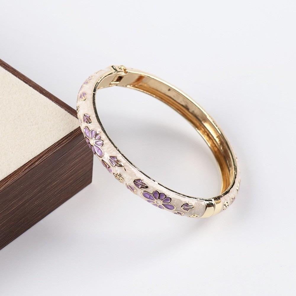 Enamel Vintage Cloisonne Bangle Traditional Women's Hand Bracelet Dainty Flower Bangle Ladies