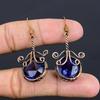 Blue Sapphire Earrings, Handmade Gemstone Earrings, 999 Copper Wire Wrapped Earrings Antique Jewelry, For Engagement Gift