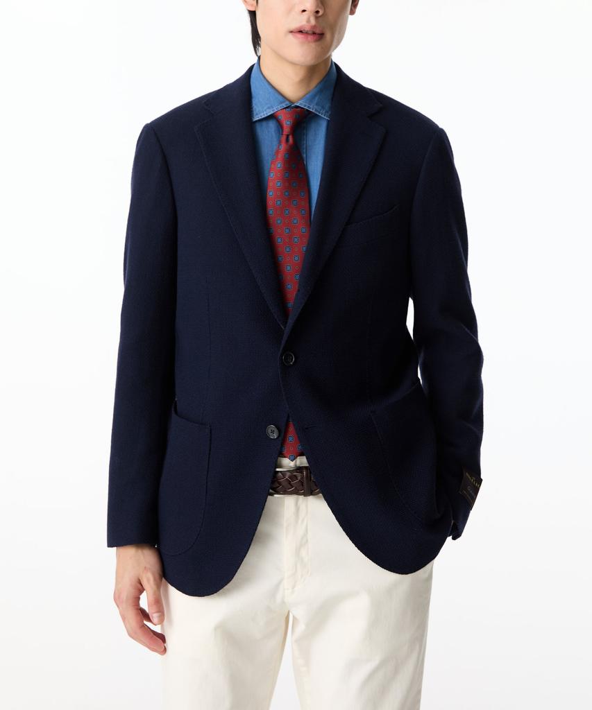 Man On The Boon Notched Lapel Wool Blend Single Jacket_Navy 4714302003