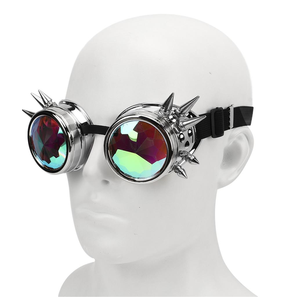 Steampunk Goggles Retro PC ABS with Elastic Band Kaleidoscope Rave Glasses for Party Gloss Silver