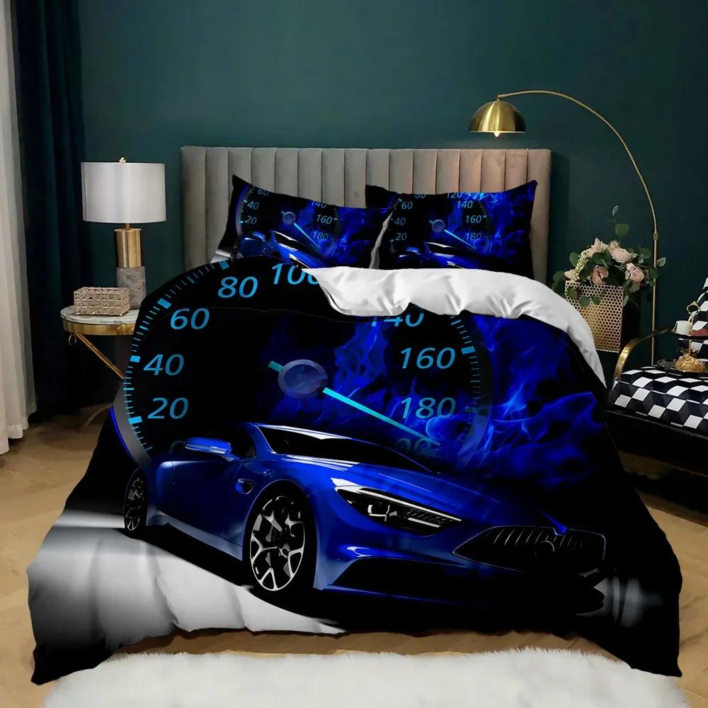 Постельное белье для гоночного автомобиля, размер Twin, комплект с пододеяльником 'Горящее красное пламя', 3D чехол на одеяло 'Спортивный автомобиль', размер King 2/3 шт., полиэстер, чехол для одеяла