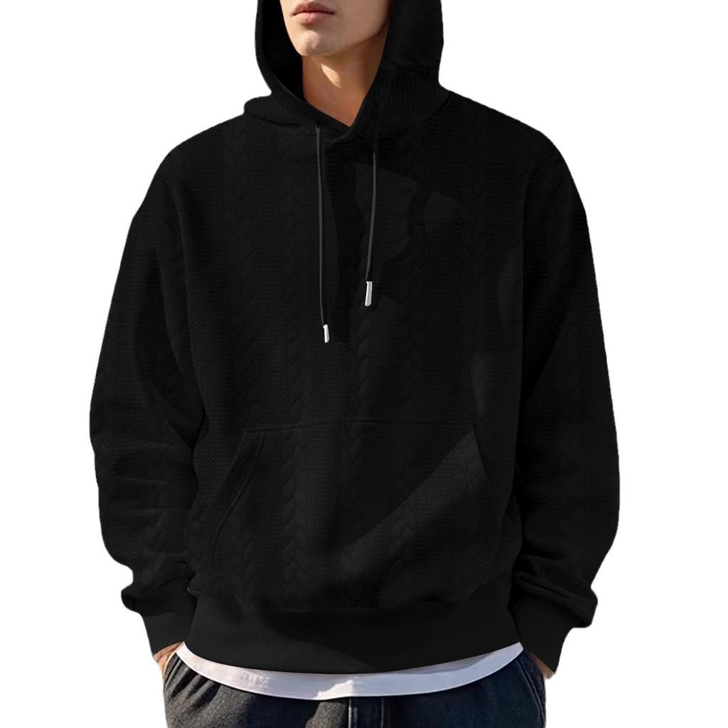 Мужские толстовки с капюшоном, повседневная толстовка с длинным рукавом, жаккардовая, вафельная, с капюшоном, с карманом «кенгуру», однотонные толстовки для тренировок, топы для мужчин