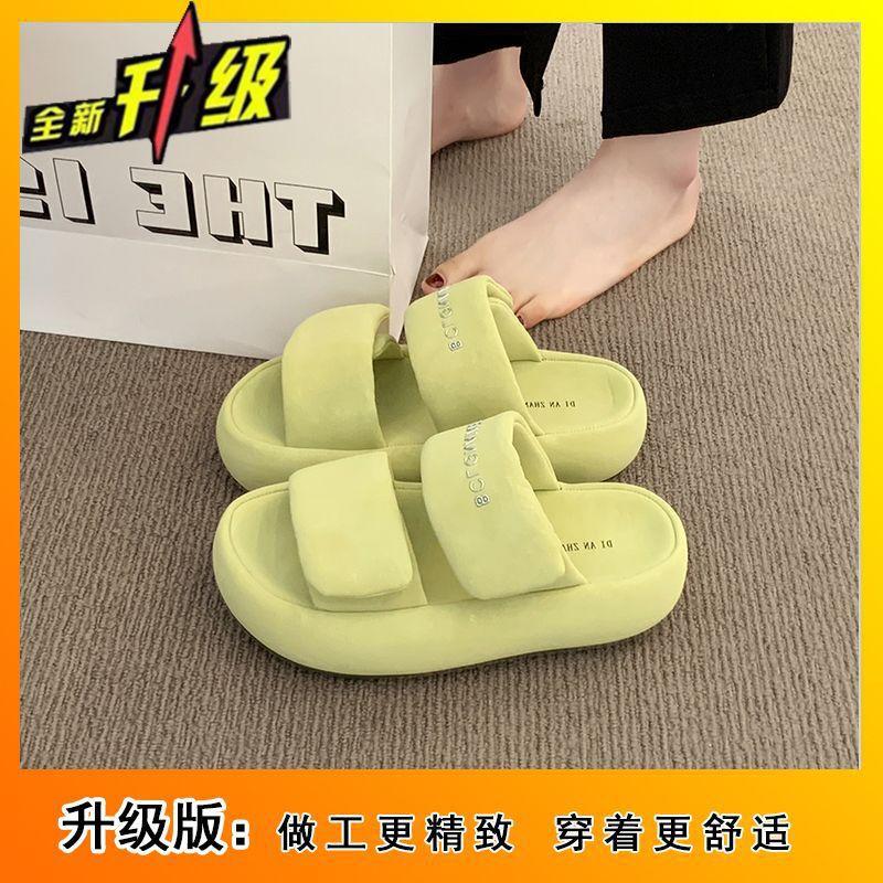 One-word slippers women's summer wear Velcro thick bottom 2025 summer new popular versatile and cool slippers