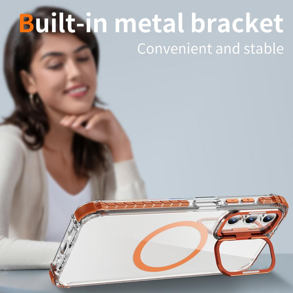 For Samsung Galaxy S25+ Clear Phone Case with Lens Kickstand Cover Compatible with MagSafe