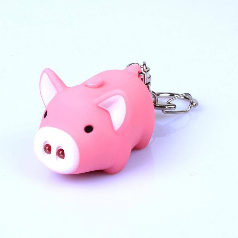 Cute Pig LED Keychain with Sound Mini Key Ring for Car Bag Purse Pendant Gift for Women Students Decorative Accessory