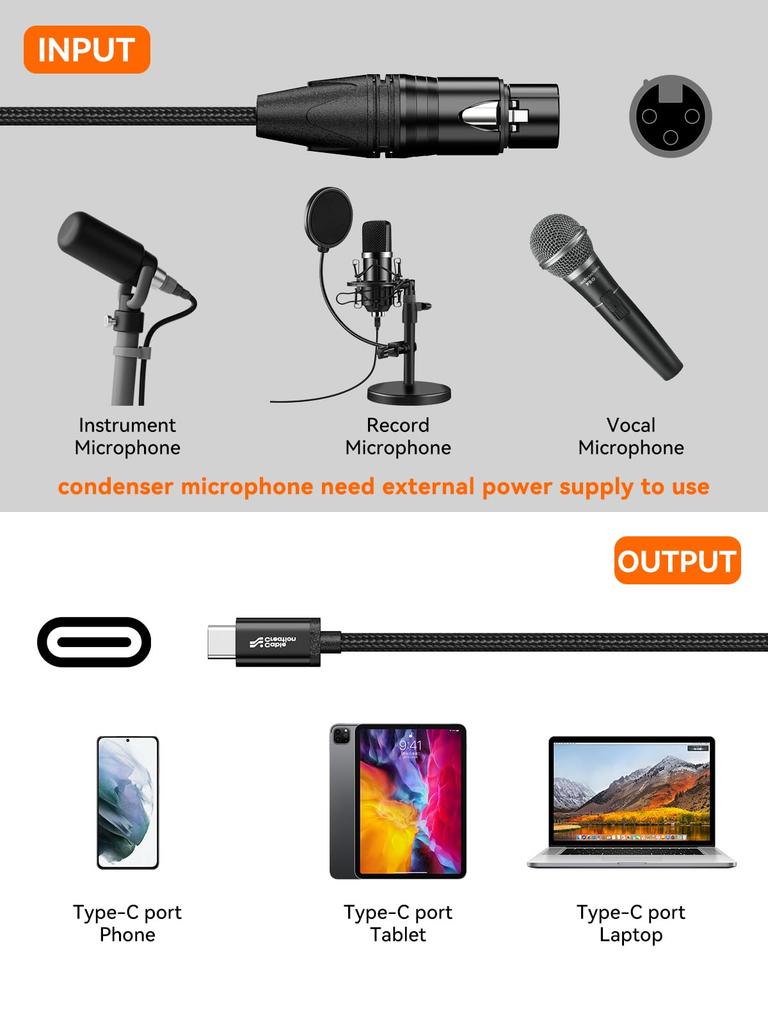 CableCreation XLR To USB C XLR Female To USB Type C Professional Recording Audio Conversion Converts Microphone To Mobile Phone Suitable for Windows
