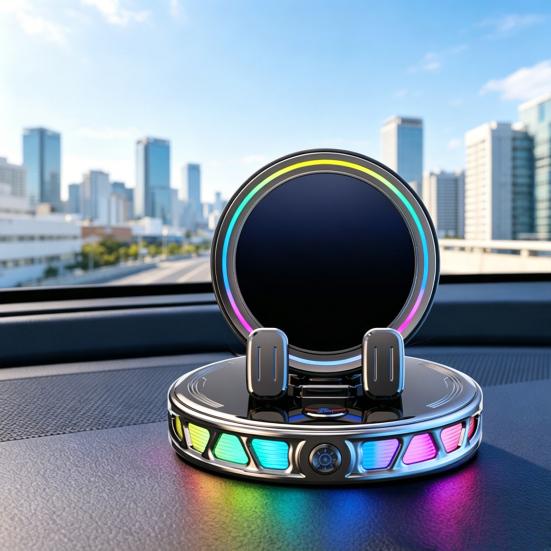Беспроводная зарядка Автомобильный держатель для телефона с RGB подсветкой 15 Вт Магнитная подставка-зарядка для телефона Вакуумное крепление Держатель для зарядки телефона Автоаксессуары