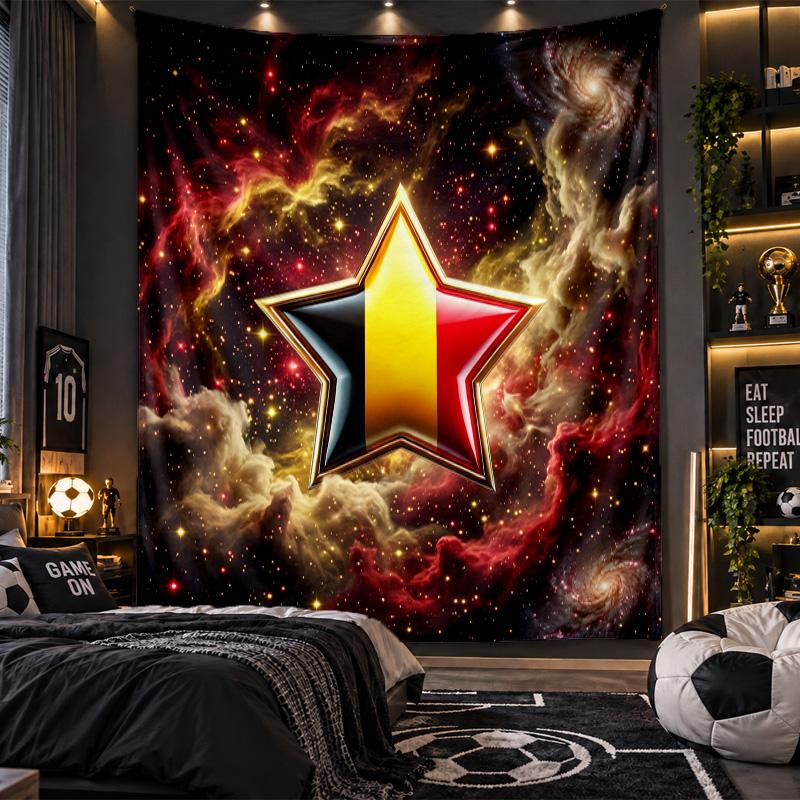 Wall Hanging Tapestry Belgium Football Print Cloth for Living Room Bedroom Home Decor