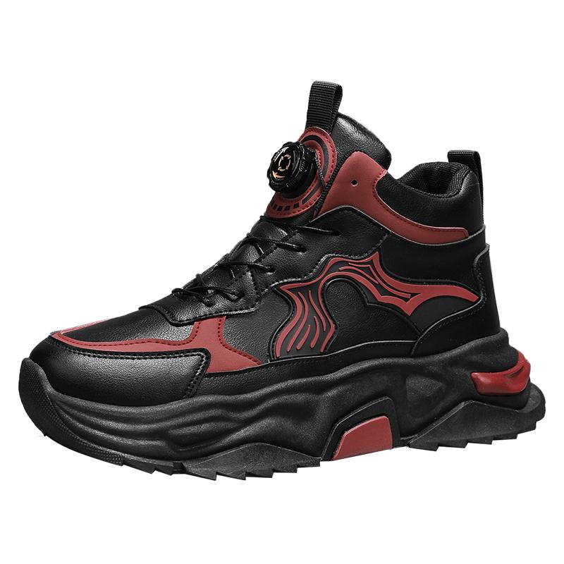 Модные кожаные высокие спортивные кроссовки Мужские Осенне-зимние Нового стиля Студенческие Цветной блок Тренд Толстая подошва Увеличивающие рост Папины Повседневные кроссовки