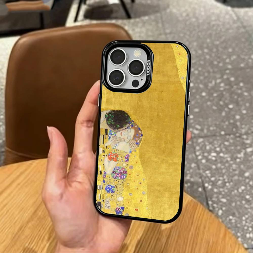 Поцелуй Г-Густав Климт К-Картина Чехол для телефона для iPhone17,16,15,14,13,12,11 Plus,Pro Max Цветной Посеребренный Внутренний Чехол