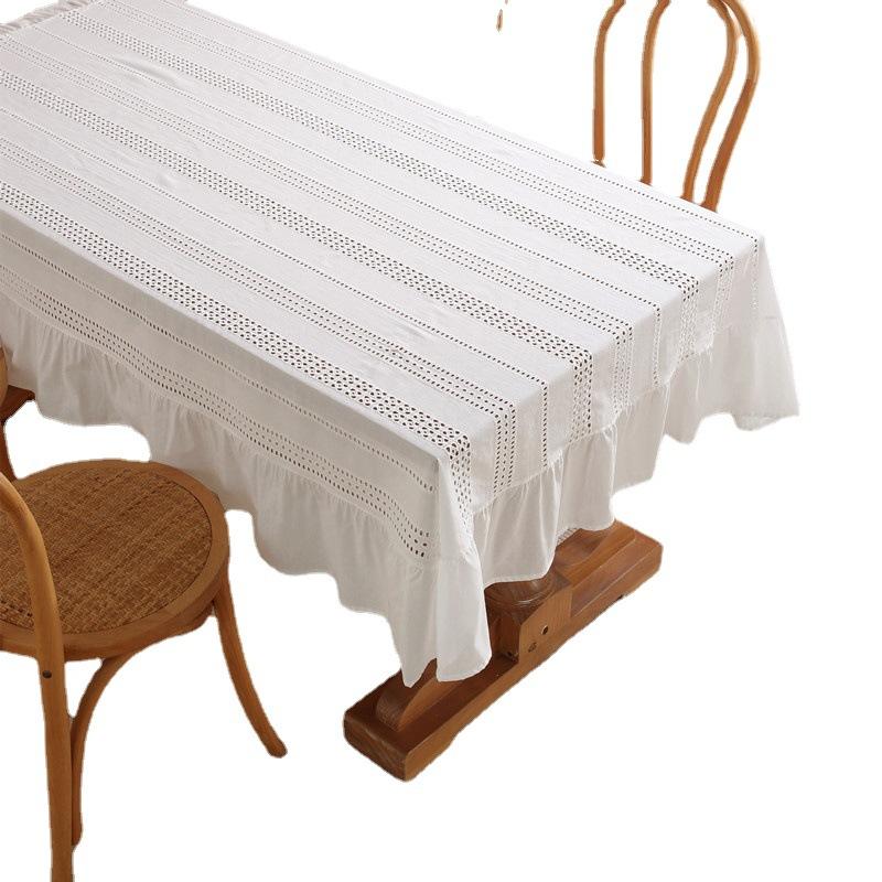 French Romantic Tablecloth Cotton Pure White Table Cloth Skirt Shape Tea Table Cloth Embroidered Tablecloth Coffee Table Cover