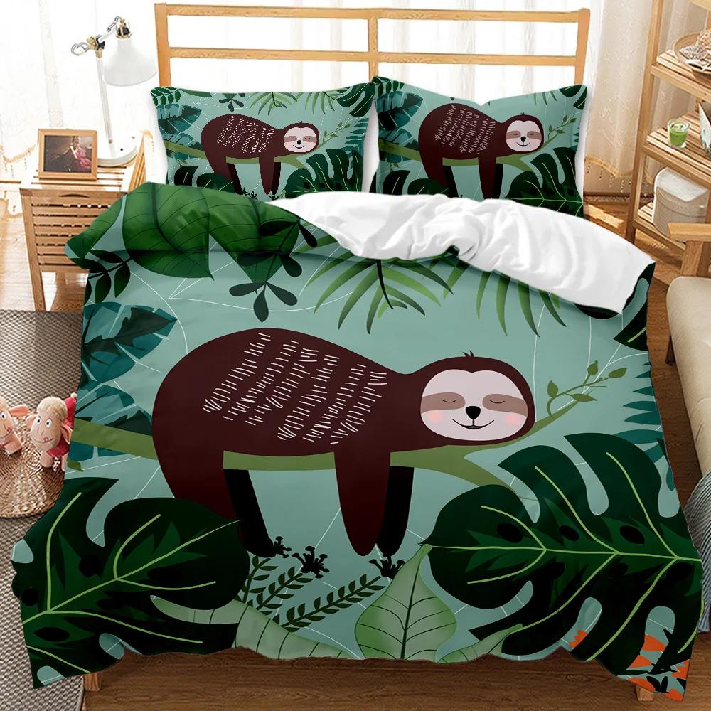Sloth Duvet Cover Set Cartoon Space Sloth Bedding Set Sloth Animal Comforter Cover Double Queen King Size Polyester Quilt Cover
