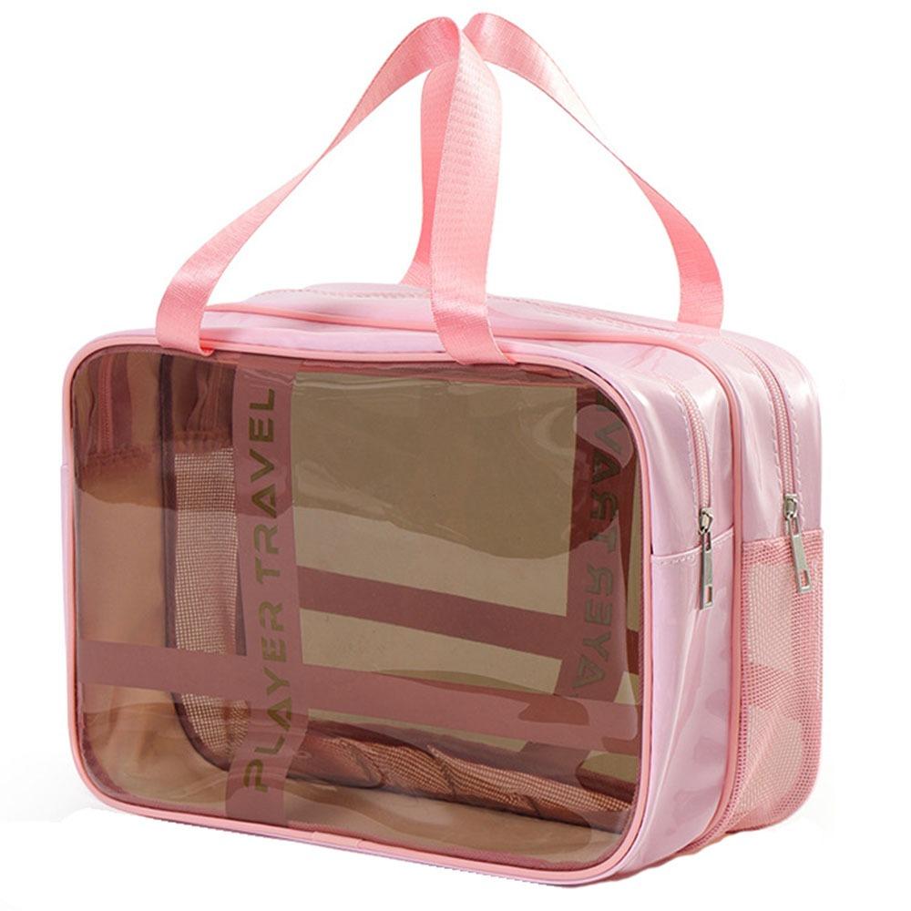 Clear Women Cosmetic Bag Double-Layer Makeup Pouch Handbag Toiletry Storage Bag Toiletry Organizer