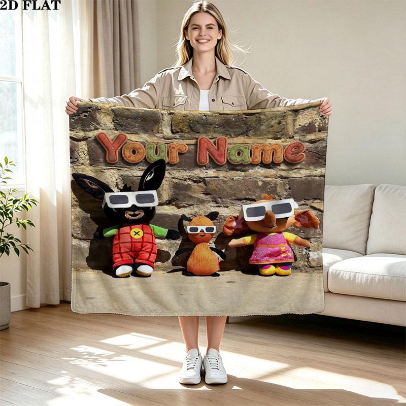 1PC Bing Custom Name Patterned Flannel Blanket Suitable For All Seasons for Home Decor Warmth and Comfort Gifts Holiday Present