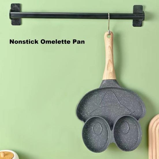 Omelette Pan 4-Cup Non-Stick Egg Frying Mold Heart-Shaped Mini Cooker Pan with Wooden Handle