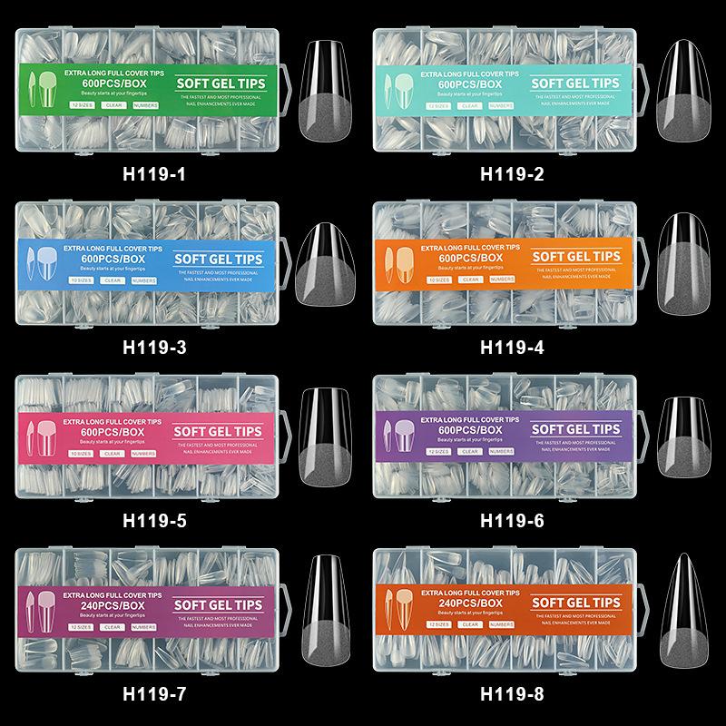 240/600 шт. Короткие типсы для ногтей в форме гроба, полуматовые накладные типсы, полное покрытие, мягкие гелевые типсы в форме гроба, акриловые типсы, прозрачные