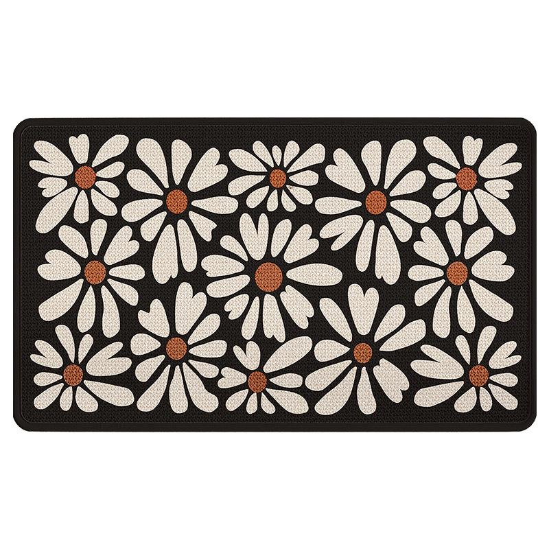 Linen Bath Mat Non-Slip Daisy Print - Quick Dry Absorbent Bathroom Rug with Rubber Backing, Machine Washable & Breathable Design