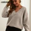 Knit Pullover Top Women's Sweater Loose V-Neck Casual Knit Plus Size Sweater