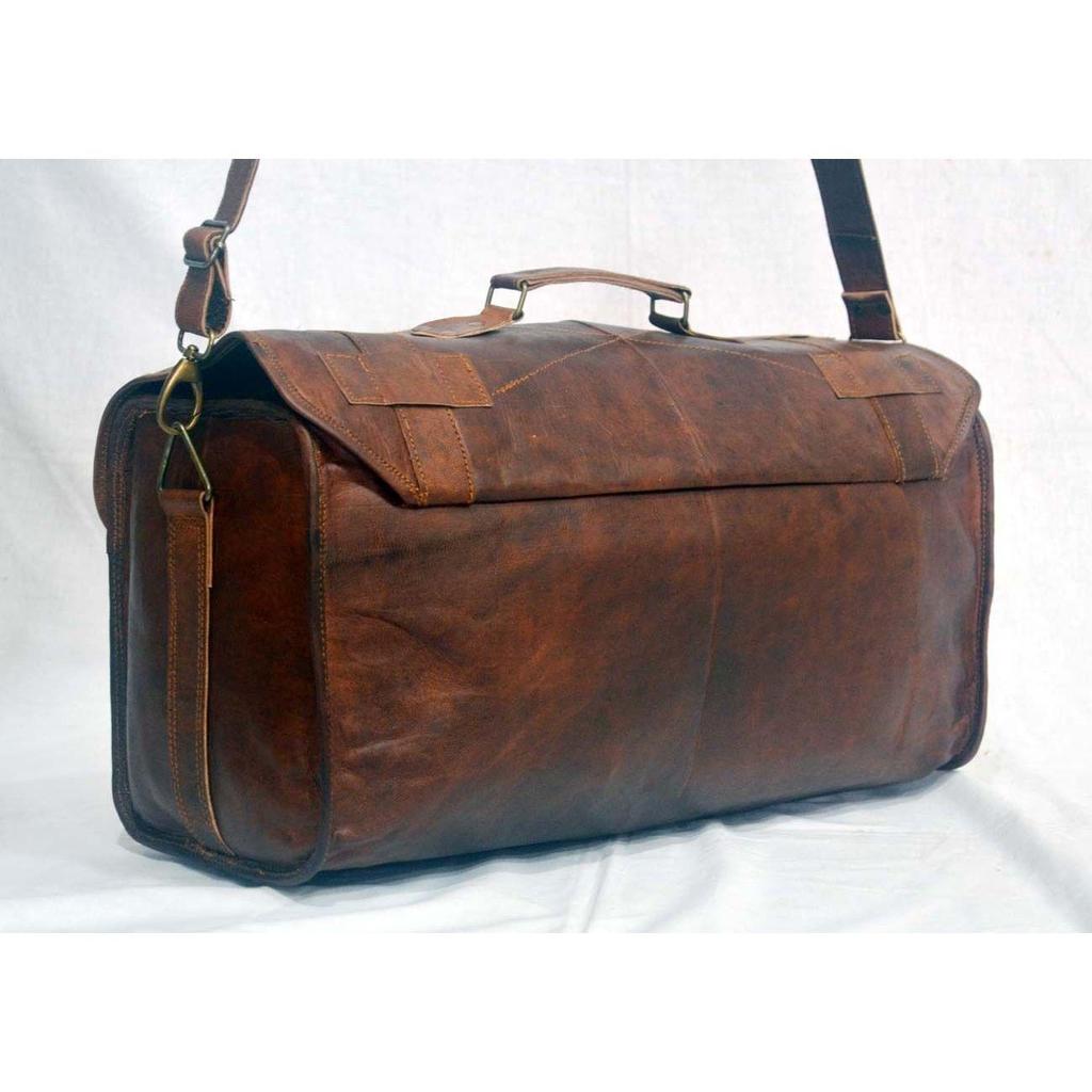 New Large Genuine Brown Goat Leather Handmade Travel Overnight Duffle Retro Bag