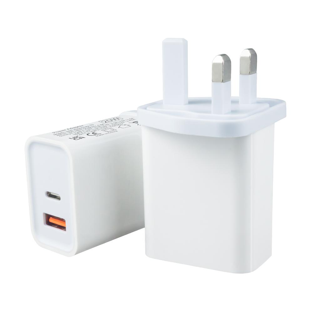 PD 20W QC3.0 A+C UK Plug Type C Dual Ports Chargers Adapters Fast Charging Travel Wall Charger for IPhone Portable Adapter UKCA