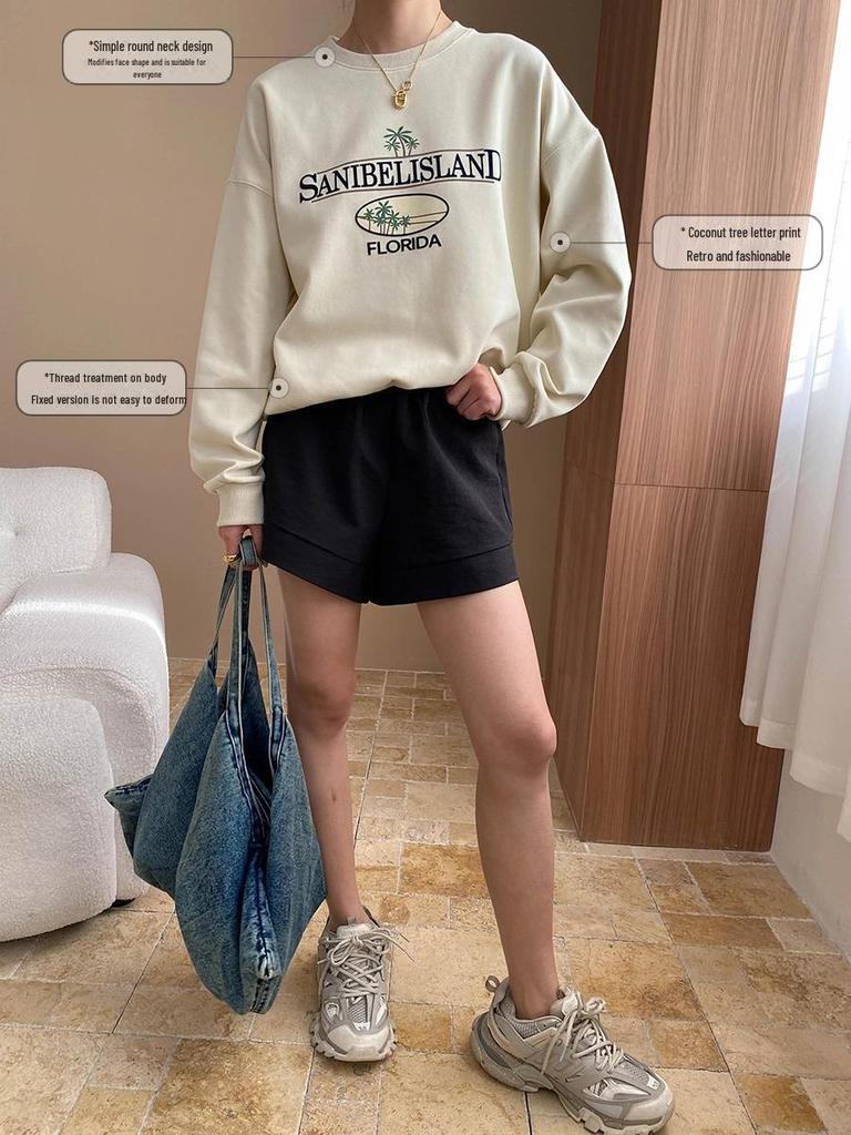 Sinan Весна Американский Стиль Кокосовая Дерево Принт Свободный Свитер SN7125