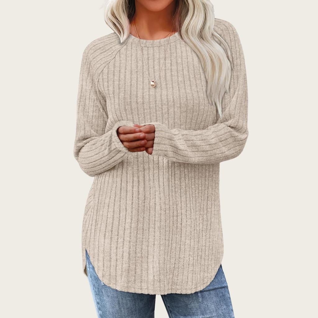 Свитшоты для женщин с длинным рукавом и круглым вырезом, пуловеры, повседневные однотонные туники, топы