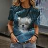 Женская футболка с круглым вырезом и коротким рукавом, свободная женская футболка свободного покроя с принтом 3D милого щенка, летняя повседневная футболка с коротким рукавом