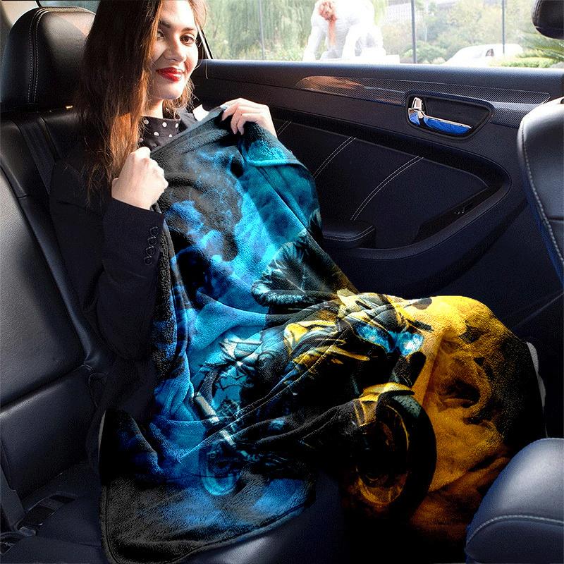1pc Motorcycle Printing Lightweight Flannel Blanket, Comfortable and Warm Blanket, for Camping Sofa Bed and Couch Office, Suitable for Gift B