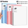 60 Pocket A4 A3 File Folder Picture Po Album Display Book Art Sketching Painting Drawing Paper Document Storage Bag Organizer