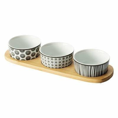 Bohemia Appetizer Set 3 bowls bamboo tray