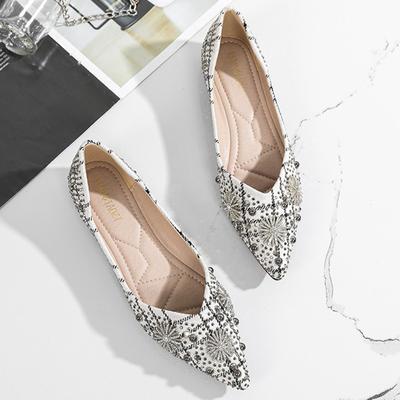 Модные черно-белые клетчатые тканевые балетки женские 2024 весна лето с хрустальной пряжкой лоферы в стиле ретро с блестящими бусинами балетки размер 43