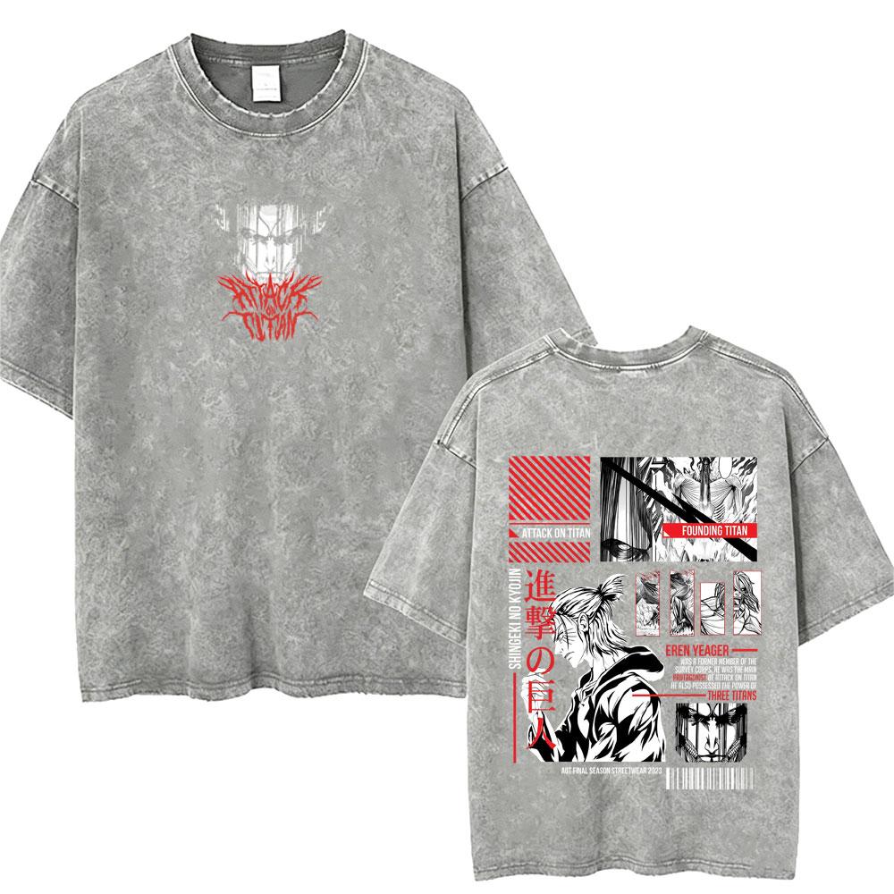 Washed Vintage Anime Attack on Titan Annie Leonhart Merch Tshirt Men Women Clothing Manga Harajuku Oversized T Shirt Streetwear