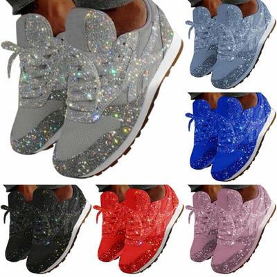 Женские кроссовки с блестками и блестками Sparkle Trainer Sports Jogger Running Lace Up Shoes