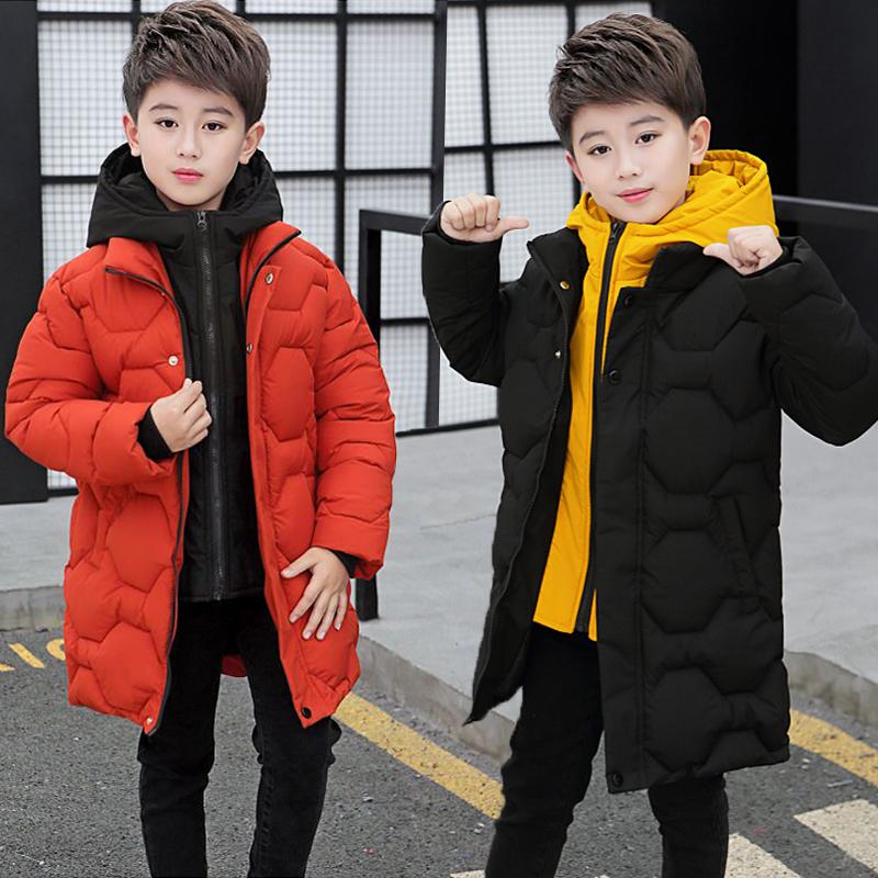 Big Boys Jacket Autumn Winter Thicken Warm Teenager Kids Jackets Fashion Long Style Zipper Hooded Boys Coat