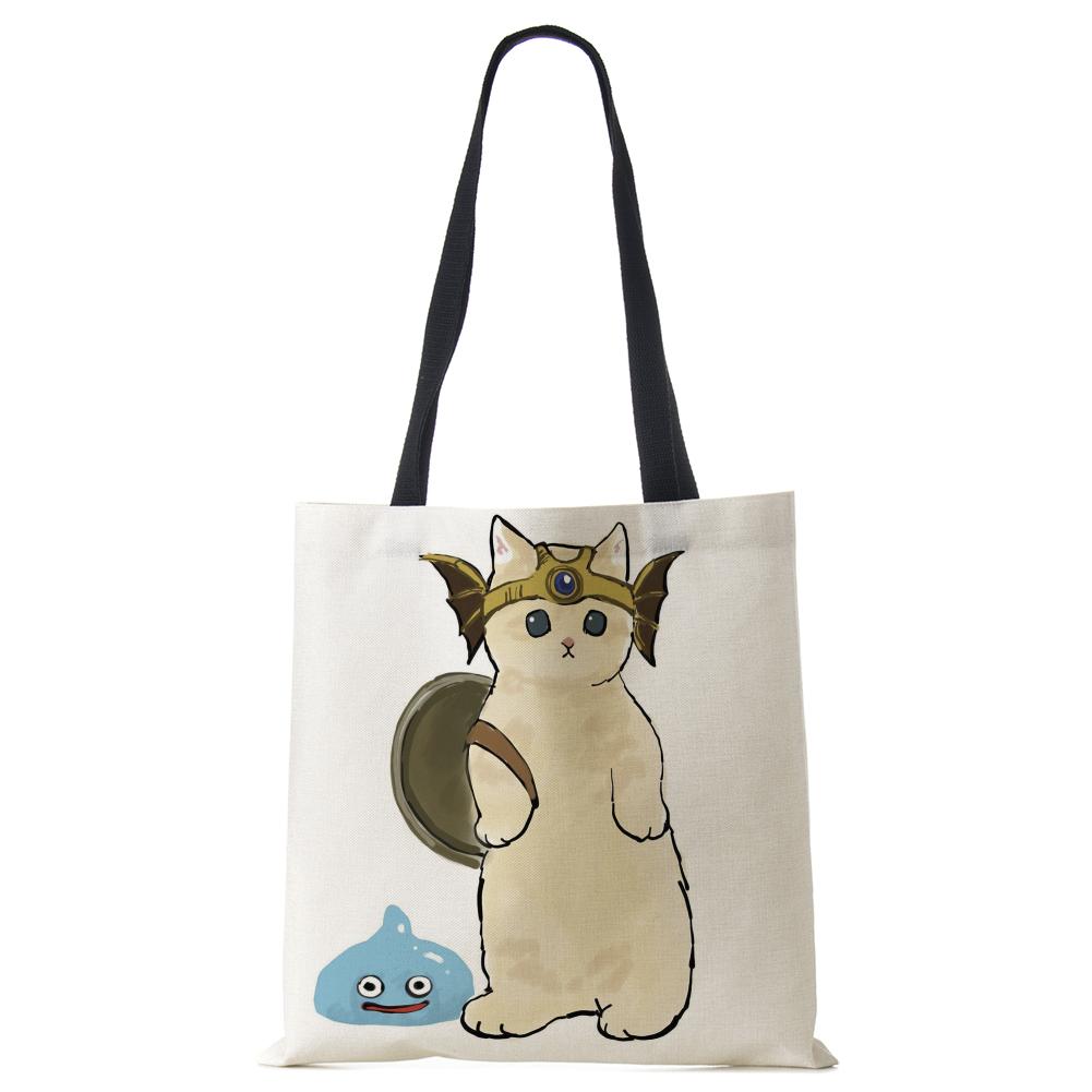 Cat Print Handbag Ladies Casual Cute Shopping Tote Shoulder Bag 2022 Harajuku Large Capacity Travel School Canvas Beach Bags