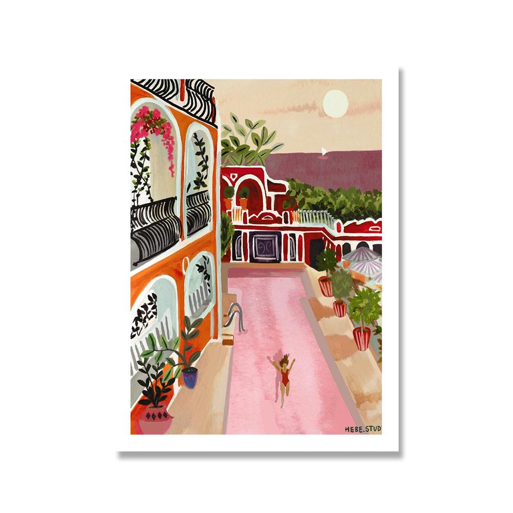 Scandinavian Travel Landscape Abstract Canvas Prints Pink House Moroccan Poster Wall Art Pictures Modern Living Room Home Decor