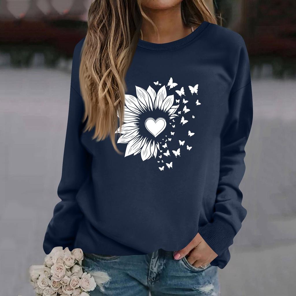 Женская модная повседневная толстовка с длинным рукавом и круглым вырезом с принтом